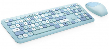 Kit format din tastatura standard multimedia si mouse wireless 2.4 GHz 1600 DPI mouse cu 3 butoane si scroll 10m Baby blue 
