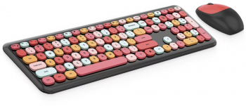 Kit format din tastatura standard multimedia si mouse wireless 2.4 GHz 1600 DPI mouse cu 3 butoane si scroll 10m Pink-black 