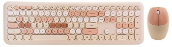 Kit format din tastatura standard multimedia si mouse wireless 2.4 GHz 1600 DPI mouse cu 3 butoane si scroll 10m Crem 