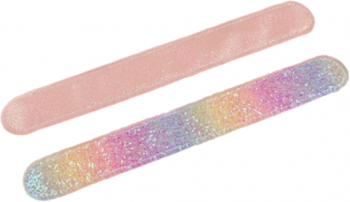 Set cu 2 bratari reglabile cu sclipici model holografic pentru copii 21x2.5 cm Roz 