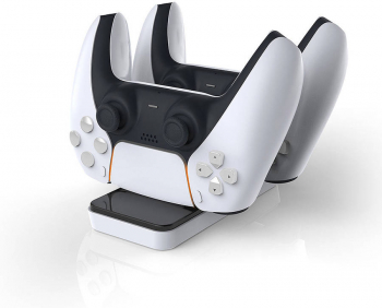 Statie dubla pentru incarcare controllere pentru PlayStation PS5 Alb negru 