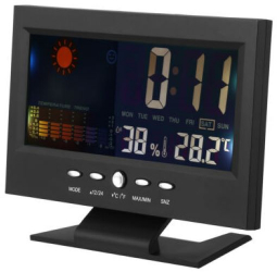 Statie meteorologica LCD color pentru interior ceas alarma afisare ora si data incorporate 155 x 117 x 37 mm Negru 