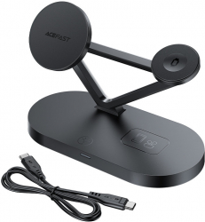 Suport cu incarcare Wireless Qi 15W 3 in 1 compatibil Apple Negru