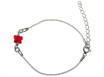 Bratara argint fetite cu fluturas Swarovski rosu