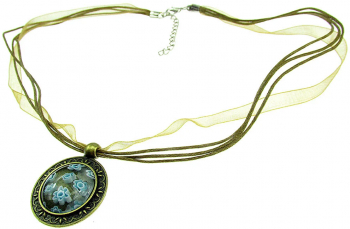 Colier Millefiori bleu in baza bronz antic