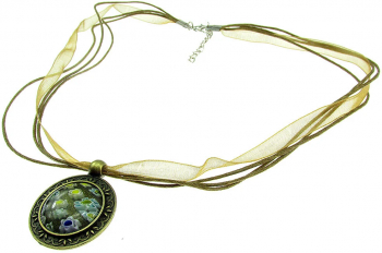 Colier Millefiori galben in baza bronz antic