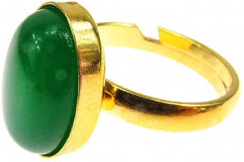 Inel argint reglabil placat cu aur cu agat verde 14x10 MM 
