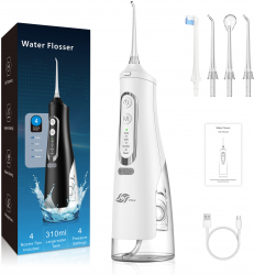 Irigator Oral Profesional JetFlow Rezervor 310 ML IPX7 Waterproof 8 Capete 4 Programe Culoare Alb 