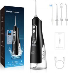 Irigator Oral Profesional JetFlow Rezervor 310 ML IPX7 Waterproof 8 Capete 4 Programe Culoare Negru 