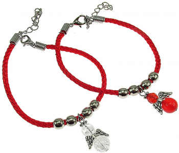 Set 2 bratari martisor cu ingerasi jad rosu si cristal de gheata 