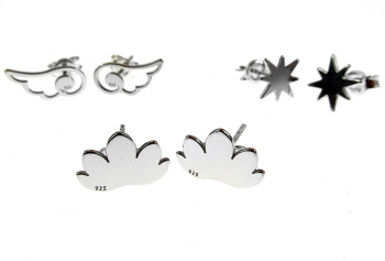 Set 3 perechi cercei argint Zen lotus/stea/aripi de inger 
