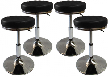 Set Scaune pentru bar 4 x Negre Reglabile pe inaltime 42x55 cm Rotative 360 grade Piele ecologica Suporta 110kg 