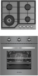 Pachet cuptor electric incorporabil si plita gaz Duo Parma Glass Classic Grey Studio Casa 6 functii Ventilator Timer mecanic Sticla gri 