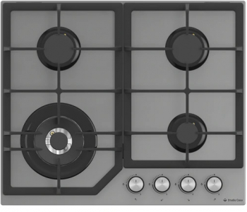 Plita incorporabila Studio Casa PG660 Parma Glass Grey 4 arzatoare gaz Wok 2 gratare fonta Aprindere electrica Sticla gri 