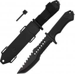 Cutit de vanatoare IdeallStore® Survival Spirit otel inoxidabil amnar 30.5 cm negru teaca inclusa 