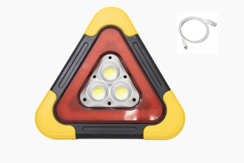 Lanterna multifunctionala SOS in forma de triunghi cu LED-uri COB incarcare solara si USB acumulator integrat power bank galben/negru
