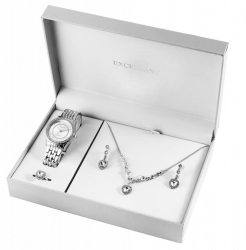 Set cadou Excellanc pentru femei cu ceas colier inel si cercei Swarovski Hearts Silver 