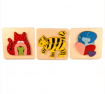 Set 3 Puzzle din lemn - Animalute 7Toys 