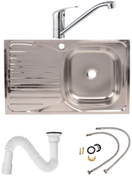 Set chiuveta bucatarie pentru masca cuva dreapta 80x50 cm baterie tija lunga si sifon de scurgere fara preaplin 