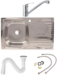 Set chiuveta bucatarie pentru masca cuva stanga 80x50 cm baterie tija lunga si sifon de scurgere fara preaplin 