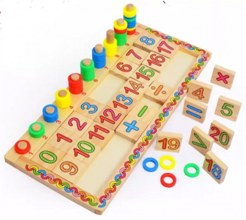 Taba multifunctionala tip Montessori din lemn teaching logarithm cu cercuri multicolore pt cantitate numere si operatiuni matematice 