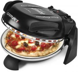 Cuptor pizza G3Ferrari Delizia negru special cu suprafata de coacere din piatra refractara termoregulator pana la 390° C si timer cu 