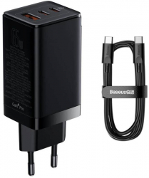 Incarcator retea Baseus GaN3 Pro Quick Charge 65W 1x USB 2x USB-C + cablu USB-C