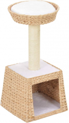 Ansamblu de Joaca pentru Pisici cu Stalp Funie de Sisal Iarba de Mare Platforma si Casuta Inaltime 64cm 