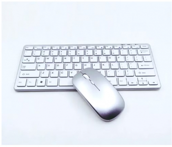 Kit mouse ergonomic si tastatura fara fir Wireless 2.4G reincarcabila argintiu de birou pentru computer sau laptop OMC 