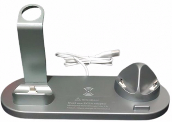 Incarcator wireless 3 in 1 statie de incarcare rapida 10 W pentru Apple iWatch AirPods Pro iPhone Samsung Galaxy culoare argintiu
