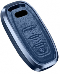 Husa aluminiu cu piele albastru pentru cheie smart Audi A3 A4 B8 B9 A6 A7 4K A8 E-tron Q5 Q8 C8 D5 SQ8 