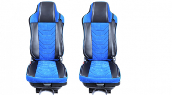 Set huse scaune camion compatibile IVECO STRALIS 2002- piele ecologica cu catifea negru cu albastru