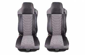 Set huse scaune camion compatibile VOLVO FH3 2002-2013 euro 5 piele ecologica cu catifea negru cu gri 