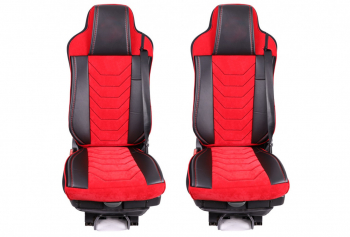 Set huse scaune camion compatibile VOLVO FH3 2002-2013 euro 5 piele ecologica cu catifea negru cu rosu 