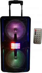 Boxa portabila activa cu doua difuzoare de 8 Inch telecomanda Bluetooth cititor USB card MicroSD Radio FM albastru 
