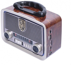 Radio retro elSales ELS-1181US-BT cu panou solar si acumulator player USB card auxiliar lanterna maro