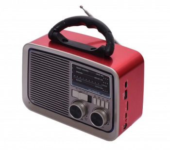 Radio retro elSales ELS-1182US-BT cu panou solar si acumulator player USB card auxiliar lanterna rosu 