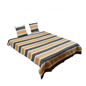 Set cuvertura de pat king size cu 2 huse pentru perna 200x220 cm dungi galben cu gri Multicolor 
