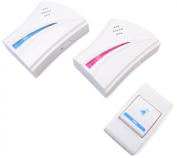 Set doua sonerii la priza si buton fara fir 32 tonuri alb 