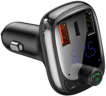 Transmitator FM Baseus cu Bluetooth 5.0 PPS 2 USB 1 USB tip C QuickCharge 4.0 5A 36W cititor MP3 stick USB/card microSD handsfree negru 