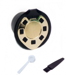 Capsula cafea Nespresso reincarcabila/lavabila capac negru/auriu periuta/lingutita Inox/plastic 