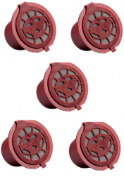 Set 5 Capsule cafea Nespresso New Generation reincarcabila/lavabila capac maro/argintiu Inox/ plastic culoare rosu 