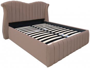 Pat dublu tapitat model Hawaii 160/200 cm culoare cappuccino cu somiera metalica rabatabila si spatiu de depozitare 