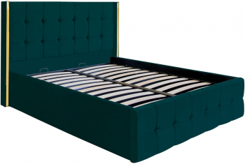 Pat dublu tapitat model Nevada 180/200 cm culoare verde cu somiera metalica rabatabila si spatiu de depozitare 