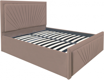 Pat dublu tapitat model Virginia 160/200 cm culoare cappuccino cu somiera metalica rabatabila si spatiu de depozitare 