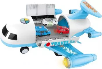 Avion cargo pentru copii cu 6 masinute- bleu
