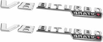 Set 2 embleme V8 Biturbo 4Matic+ pentru aripa Mercedes Chrom 