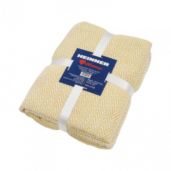 Cuvertura pled king size 160 x 200 cm bumbac cu poliester zig zag galben cu alb 