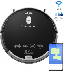 Robot aspirator cu mop ETA Aron 2512 90000 Wi-Fi baterie Li-Ion 14.4 V 300 ml autoincarcare navigare giroscopica negru 