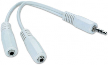 Adaptor audio stereo cu splitter Jack 3.5 mm 3 pini tata la 2 x Jack 3.5 mm 3 pini mama 10 cm Alb 